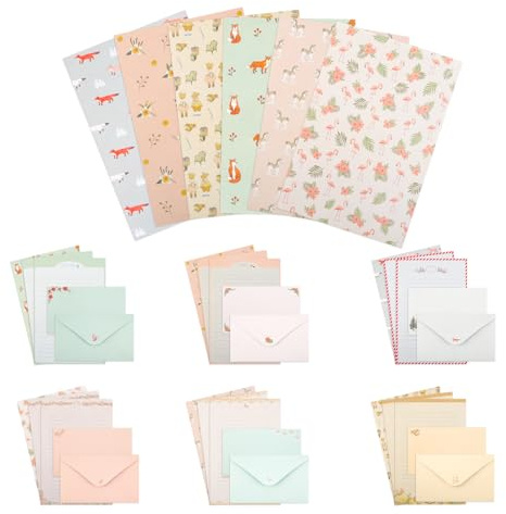 54PCS Writing Paper and Envelopes Sets, 6 Different Pattern Letter Writing Paper and Envelopes, Lovely 36 Paper and 18 Stationery Packaging, Letter Writing Set for Invitation Gifts Greeting Cards