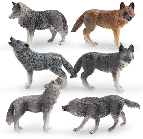 6-teilige Wolfsfigur, realistische Tierfiguren, Wolfsspielzeug, 6 verschiedene Tierfiguren, pädagogisches Lernspielzeug, Geburtstagsgeschenkset, Tierspielzeug für Kinder, Jungen und Mädchen, Wolf