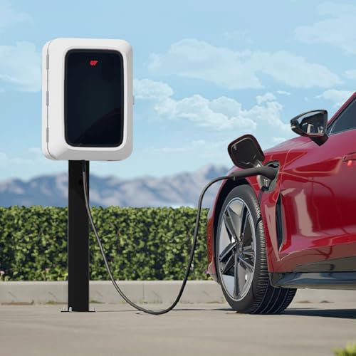 Tesla Charger Enclosure with Pedestal, Lockable Ev Charger Box Waterproof, Floor Mounted Charging Station Box, Outdoor Ev Charger Cable Holder(White2)