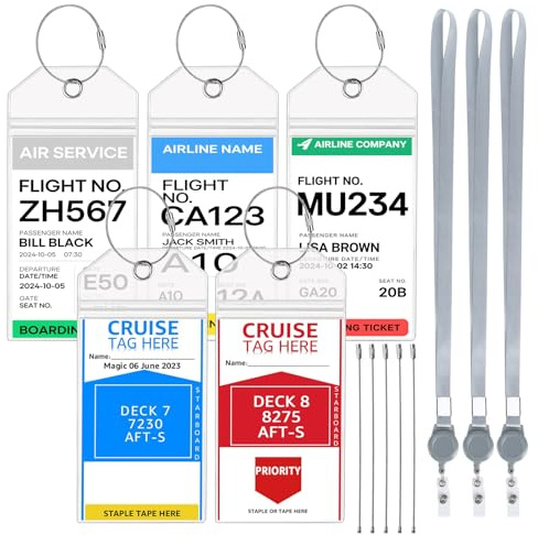 5 Stück Kofferanhänger für Kreuzfahrten, Transparente PVC Kreuzfahrt Gepäckanhänger, Wasserfeste Luggage Tag mit 5*Edelstahl Schlaufe + 3*Schlüsselband für Gepäckstücke, Seesäcke (19x9cm)