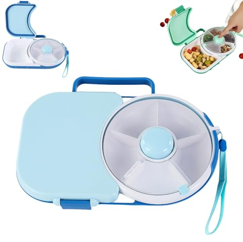 Kinder Snackbox mit Fächern und Deckel, Snackbox mit fächern, Multifunktionale Baby Snack Spinner mit Tragbarem Box Set, Sicher Versiegelter Snackteller für Kleinkinder, Zuhause (blau)