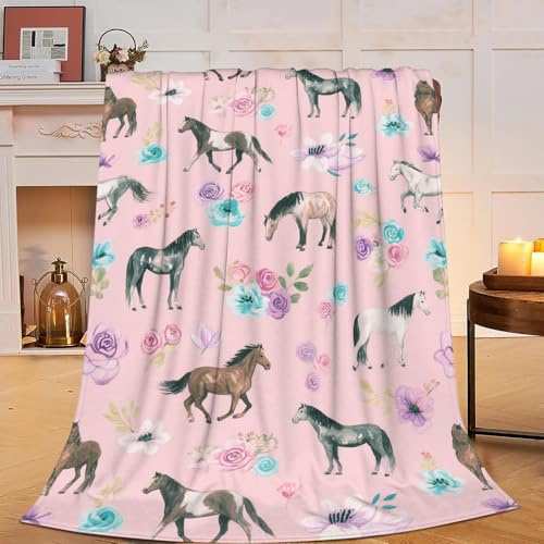 Western Horse Throw Blanket - Soft Plush Fleece Farm Animal Blankets- Cozy Horse Stuff Gifts for Women Girls Kids 40X50