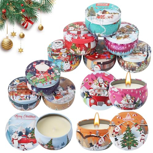 Bougie Parfumées Set 12 Pièces style de Noël, Bougie Noel Cadeau, Bougie de Noel aux Parfums Variés, bougies Parfumées d'Intérieur pour Maison, Yoga, Bain - bougies parfumées d'intérieur et Relaxantes