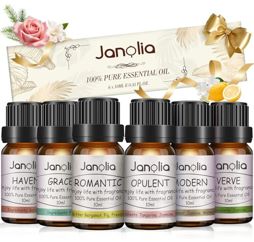 Janolia Hoteles Aceites Esenciales para Humidificador Difusor 6 x 10 ml, Aceite Esenciale Naturales Aromaterapia para Hoteles, Difusores, Humidificadores, Lámparas de Aromaterapia