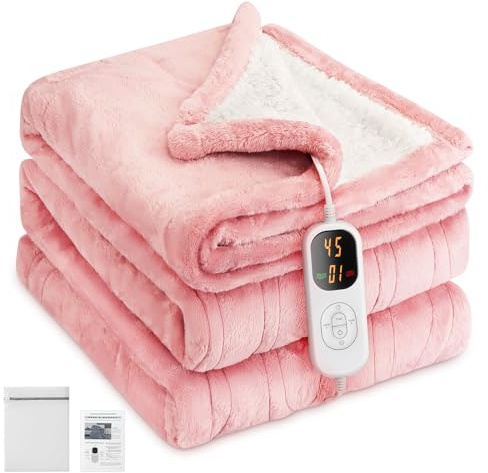 Charmofun Heizdecke mit Abschaltautomatik, 130x180CM Elektrische Wärmedecke, 8 Heizstufen, 12 Stunden Auto-Off-Timer, Maschinenwaschbar, Wärme doppel-Decke Flanell für Bett Sofa Büro