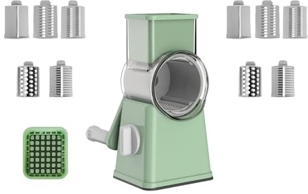 Cortador de verduras giratorio manual con acero intercambiable para rebanar rallar y cortar en dados, herramienta de cocina, cortador manual giratorio de verduras