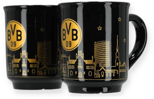 BVB Tassen-Set mit Skyline-Design, 2 Stück, Schwarz-Gold, 9,5 x 8 cm, Keramik