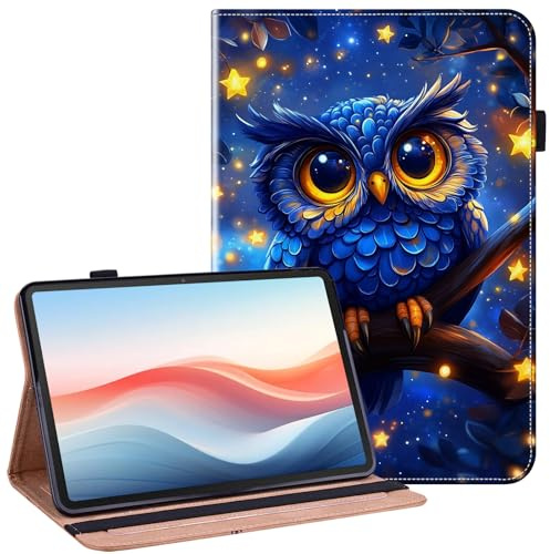YHDXUYS Case for Samsung Galaxy Tab S6 Lite 10.4 Inch 2024/2022/2020 Tablet with Pencil Holder, Multi-angle Stand Wallet Design Cover, Blue Owl