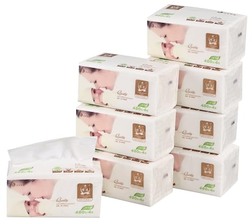 Ramddy Fazzoletti per il viso a 4 strati, confezione da 8 salviette morbide, 120 fogli per confezione