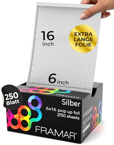 FRAMAR Strähnenfolie für Friseur, Silber, Extra Groß, 250 Blatt | Alufolie für Strähnen Set und Haarfolie; extra großes 6x16 Format Strähnenpapier für Friseure