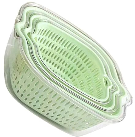 JOINPAYA Cesta de Drenaje Doble Capa para Escurrir Alimentos, Juego de 6 Piezas de Plástico Verde, Incluye Cestas Grandes, Medianas y Pequeñas para Lavar Frutas y Verduras en Reutilizable