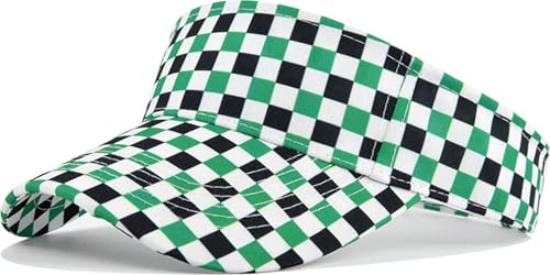 HIQUACC Checkered Sun Visor Hat for Women Men Summer Empty Top Baseball Cap for Tennis Running Golf Outdoor Sports