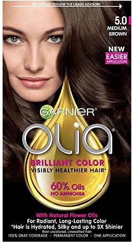 Garnier Olia Haarfarbe, 5.0 Mittelbraun, Ammoniakfrei, braune Haarfarbe (Verpackung kann variieren)