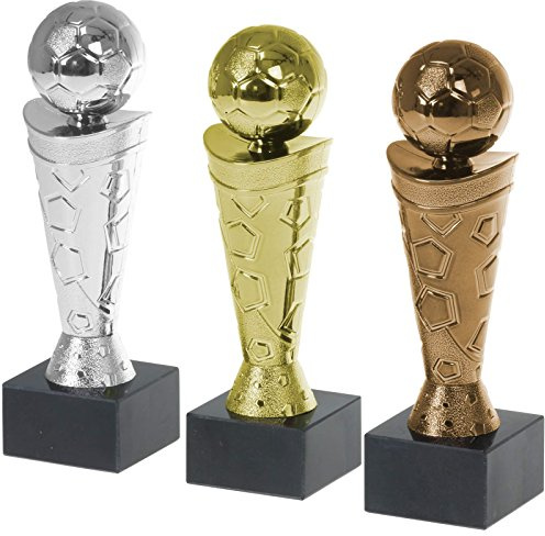 Pokalset Fußball Nizza Gold Silber und Bronze PVC Trophäe Figur 18cm hoch