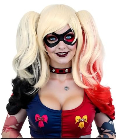 STfantasy Blonde Rote Cosplay Perücke mit Pferdeschwanz Curly Lange Synthetische Perücken für Frauen Kostüm Party Halloween Karneval 18inch