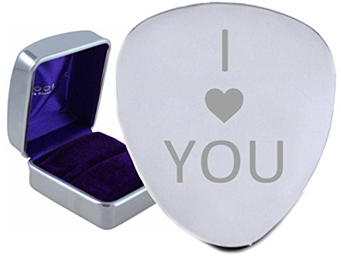I love you Herz Stahl Gitarre Plektrum – optional Text Gravur auf Karton