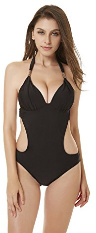 YICHUN Femme Maillot de Bain 1 Pièce Maillot de Corps Push Up Bikini Plage Dos Nu Tankini Paréos Beachwear Trikini (L, Noir)