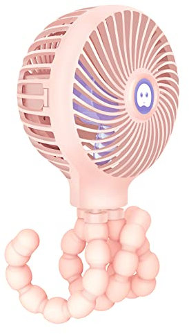 TRELC Mini Handheld Stroller Fan, Personal Portable Baby Rechargeable Fan With Flexible Tripod, Upgraded Version, Gift for Children Office Treadmill Room Car Traveling BBQ Gym (Pink)