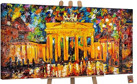YS-Art XXL Abstrakt Acryl Gemälde auf Leinwand Brandenburger Tor handgemalt Wandbilder Wohnzimmer modernes Design Bilder Berlin echtes Kunstwerk 100x50 cm