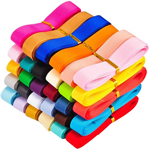Berolle 90 Yards 30 Colors Grosgrain Ribbon Mixed Color Double Face Solid Polyester Ribbon (5/8)