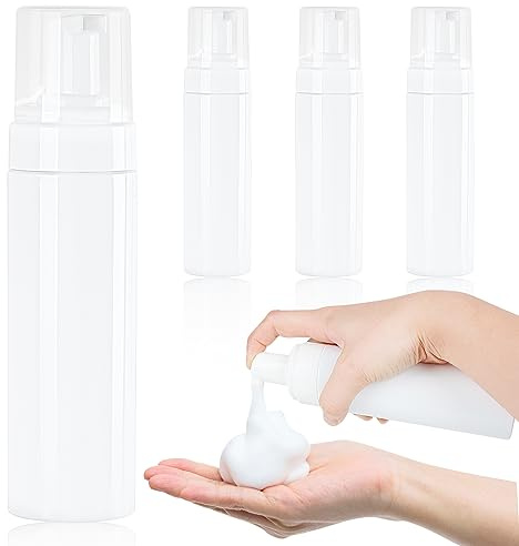 Set di 4 contenitori vuoti trasparenti per mousse da 200 ml, ricaricabili, per shampoo e gel doccia