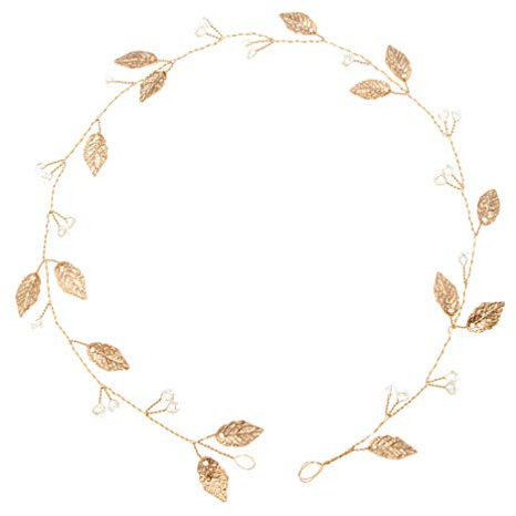 Minkissy Couronne dorée pour cheveux de mariage - Couronne de feuilles - Bandeau pour demoiselle d'honneur