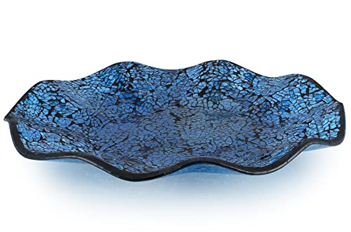 MDLUU Mosaic Centerpiece Tray, 12 Decorative Glass Plate, Home Decor Glass Bowl for Dining Room Table, Coffee Table, Gift (Turquoise)