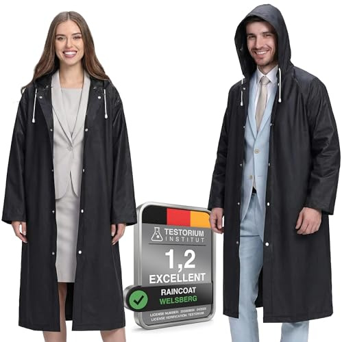 Welsberg 1 Pieza Poncho de Lluvia Impermeable con Capucha y Mangas, Reutilizable, Chubasqueros Impermeable para Hombre y Mujer, Ropa de Agua para Viajes y Exteriores, Talla Única