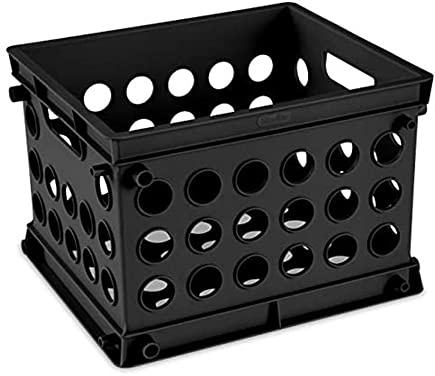 Sterilite Mini Crate, Stackable Plastic Storage Bin with Handles, Organize Home, Garage, Office, School, Dorm Room, Black, 24-Pack