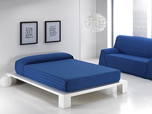 QRAICH Colcha Foulard Multiusos Cuadros, Plaid para Cama,Cubresofá Cubrecama, Practica y Suave. Algodón-Poliéster, (180 x 260 cm, Azul)