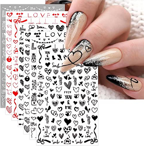 JMEOWIO Nagelsticker Valentinstag 12 Blatt Nail Art Sticker Selbstklebend Nagelaufkleber Herz Dekoration Nageldesign Zubehör