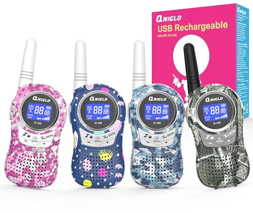 QNIGLO Q168Plus Tarnung Walkie Talkie Kinder 4er Set Aufladbar, Walkie Talkie Kinder ab 5 Jahre, Geburtstagsgeschenke für Jungen Mädchen Outdoor-Abenteuer,Bequeme Kommunikation im Freien(4 Farbe)