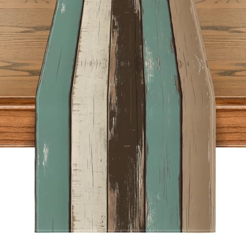 Artoid Mode Blau Planken Antik Alt Rustikal Holz Herbst Tischläufer, Saisonnal Küche Tisch Dekoration Drinnen Urlaub Party Dekor 40x140 cm