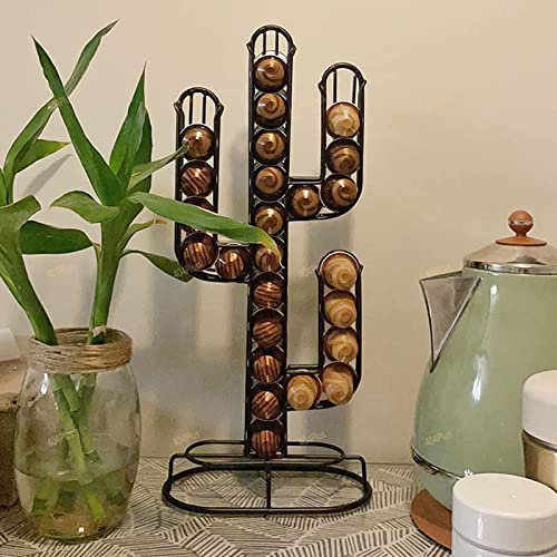 Porta Cialde Caffè, Finitura Satinata Nera, Compatibile con K-Cups, Porta Cialde Caffè a Forma di Cactus Organizzatore Staccabile per Cialde Caffè da Cucina per Piano di Lavoro
