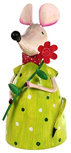 Zaunhocker Maus grün mit Blume 21 cm Figur aus Blech Metall Garten Deko Balkon Dekofigur Pfostenhocker