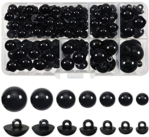 TOAOB 200 Stück Kunststoff Knöpfe Augen zum Annähen 8mm bis 17mm Schwarz | Augen für Häkeltiere, Runde Knöpfe für Marionette Puppenherstellung Tieraugen