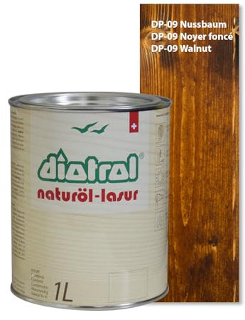 Diotrol Naturöl Lasur 1 Liter Profi Holzlasur Außen wetterfest | Natürliche & umweltfreundliche Lasur für Holz | Premium Holzschutzlasur Nussbaum