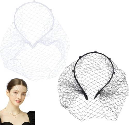 GORGECRAFT 2 Farben 1920s Flapper Fascinator Mesh Schleier Stirnband Braut Hochzeit Teeparty Fascinator Schleier Spitze Kopfschmuck Mit Schwarzem Haarreifen Haarschmuck Für Frauen Schwarz Weiß