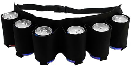 Ceinture Porte-Canettes AQSQWQ pour 6 Boissons et Bière - Support Réglable pour Festivals, JGA, Fêtes, Carnaval et Camping, Noir