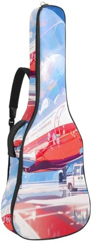 Akustikgitarre Tasche, 40/41/42 Zoll wasserdichte Gitarren Gigbag mit Schutzschicht, Mehrere Taschen, Rotes Flugzeugmuster, mehrfarbig, 42.9x16.9x4.7 in, Gitarrentasche