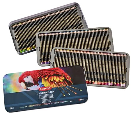 Derwent Chromaflow pennor, set med 150 tum tenn, 3,5 mm rund kärna, premium kärnstyrka, blandbar med slät textur, perfekt för ritning, färgning och lager, professionell kvalitet, 2306063