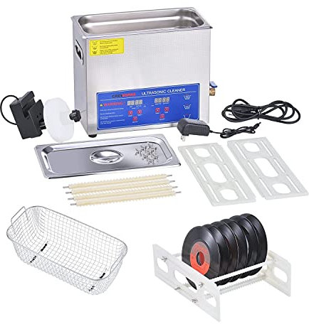 Pulitore ad ultrasuoni Kit di Pulizia per Dischi in Vinile, pulitore ad ultrasuoni Portatile da 6 Litri con Timer Digitale e riscaldatore, Sistema di Pulizia per Dischi in Vinile per Pulire professi