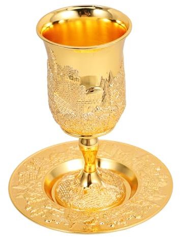 DECHOUS Kidduschbecher Mit Untertasse Aus Metall Schabbat-weinbecher Für Havdalah-Zeremonie Versilberter Opferbecher Als Judaica-geschenkoption