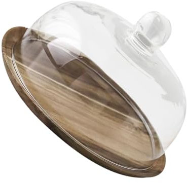 Amosfun Wooden Dessert Plate Glass Dome for Cake Storage and Display for Serving Muffins and Bread Wood Tray