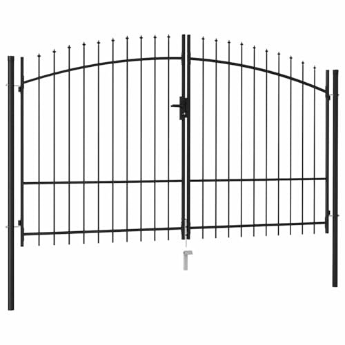 Gecheer Cancello a Doppia,da Giardino,a Doppia Anta,con Punte,in Acciaio,Nero,300x225 cm,Cacello per Recinzione,Cancello in Metallo,Cancello da Esterno,Cancello in Acciaio