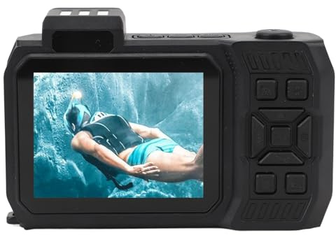 Fotocamera Digitale, Fotocamera Subacquea con Zoom Digitale 10x Fotocamera Impermeabile Doppio Schermo 4K 65MP per Lo Snorkeling (ORANGE)