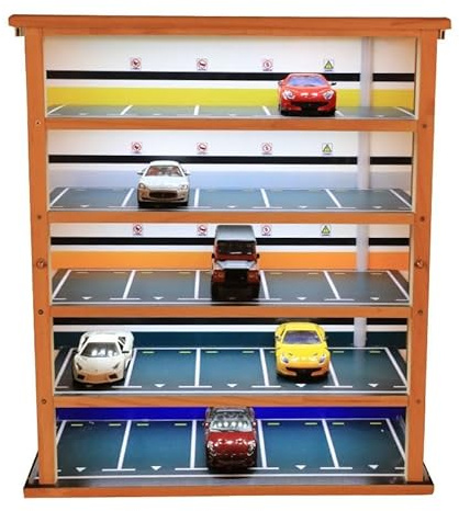 1/24 Diorama Car Garage 1:32 5 floor Solid wood parking lot model scene simulation car model garage toy storage dust cover with light