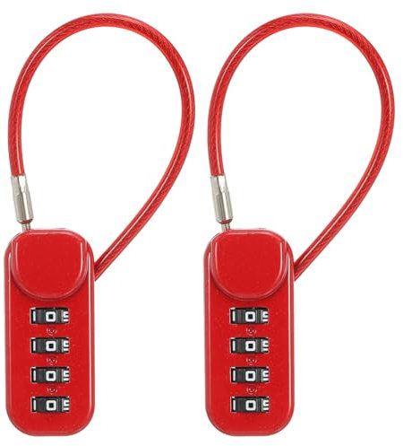 PATIKIL 2 Pack 4 Digit Combination Lock, Helmet Padlock Cable Lock Gym Locker Lock with 0.44Ft Flexible Security Steel Lock Wire for Bike Locker Travel Luggage, Red