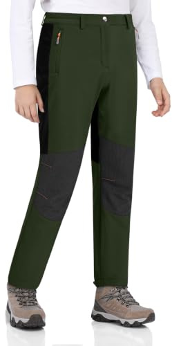 Zoofly Pantalones Nieve niño Pantalón Invierno Niño Pantalon Termico Impermeable Niña Forrado Softshell Niño Termicos Pantalon Trekking Niña Verde+Negro 164-170