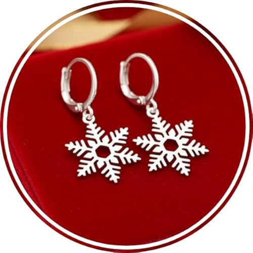 Edelstahl Schneeflocken Ohrringe – Festlicher Winter Weihnachten Schmuck, Geschenk Idee für Damen & Mädchen – Adventsgeschenk, Nikolausgeschenk oder Wichtelgeschenk – Silber Creolen